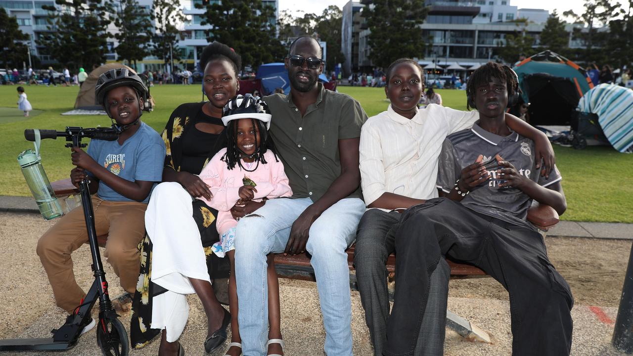 The Job family. Locals and visitors arrived early to get a good spot for the Geelong New Years Eve celebrations. Picture: Alan Barber