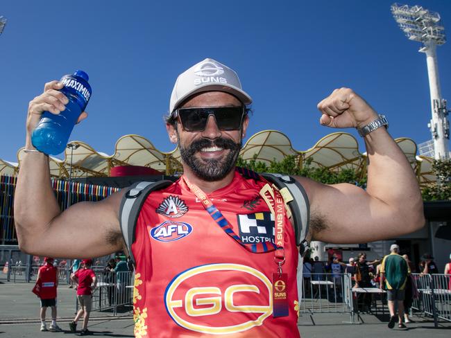Jayson Orin before the Gold Coast Swans take on the Sydney Swans at People First Stadium, Carrara. Picture: Glen Campbell