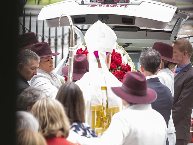 The casket is seen inside the hearse following the state funeral. Picture: AAP/Daniel Pockett