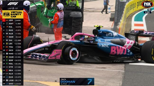 Jack Doohan's front left tyre didn't look too crash hot. Photo: Fox Sports.