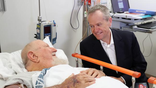 Labor Leader Bill Shorten meets with heart patient Dan Arbi while attending the Cairns Hospital. PICTURE: LIAM KIDSTON