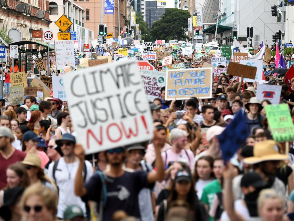 School students rally against climate change in Brisbane CBD. Picture: AAP/Dan Peled