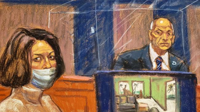 This courtroom sketch shows Ghislaine Maxwell in court. Picture: AFP