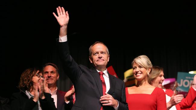 Bill Shorten with wife Chloe after a Labor party supporters rally in Melbourne. Picture: Kym Smith