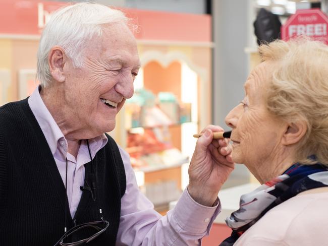 PICS BY CATERS NEWS - (Des Monahan, 84, with his wife Mona, 83.) - A doting 84 year old who learnt how to do his wifes make-up before she goes blind has now mastered his new skills. Des Monahan was determined to ensure his wife, Mona, 83, always felt and looked her best - and he wasnt going to let her deteriorating eye sight get in the way. After meeting make-up artist, Rosie Odriscoll, 43, at their local Debenhams store, Des began practicing how to apply a full face of make-up for the first time in his life. Their regular lessons have taken place since last October but its only now, eight months later, that Des has mastered his new skill and can apply Monas make-up from the comfort of their home. - SEE CATERS COPY