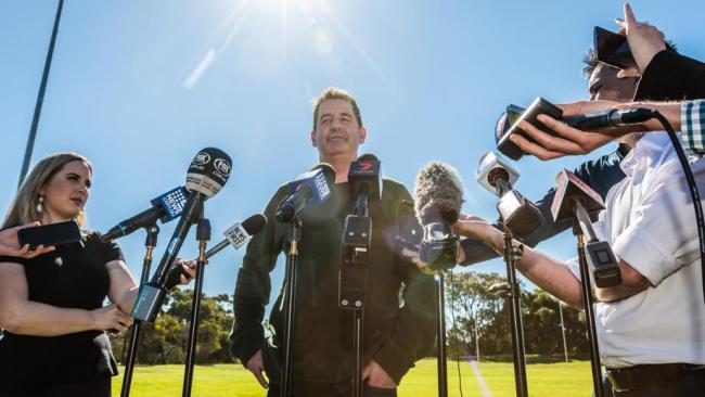 Ross Lyon speaking to the media after he was sacked as Dockers coach. Picture: AAP