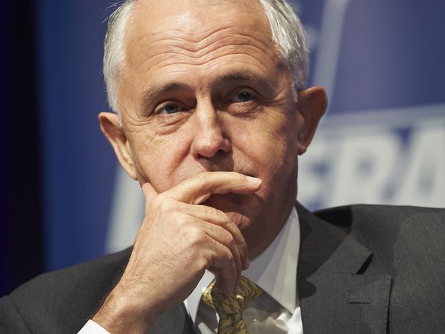 Australian Prime Minister Malcolm Turnbull addresses the State Liberal Party Conference in Perth, Saturday, Aug. 13, 2016. (AAP Image/Aaron Bunch) NO ARCHIVING