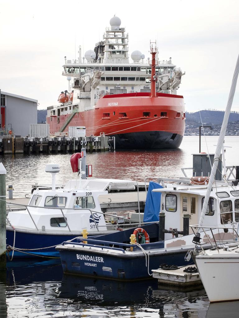 Australia’s new icebreaker the RSV Nuyina docked at Hobart waterfront at Macquarie Wharf 3. Picture: Chris Kidd