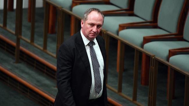 Former deputy prime minister Barnaby Joyce leaves after Question Time in the House of Representatives at Parliament House in Canberra, Tuesday, February 27, 2018. (AAP Image/Mick Tsikas) NO ARCHIVING