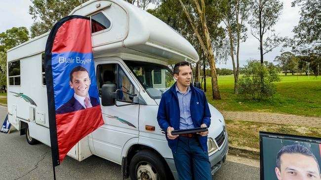 Wright MP Blair Boyer and his motorhome. Picture AAP/Roy VanDerVegt