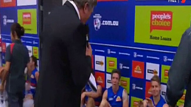 Brian Taylor bailing up Bob Murphy after the game.