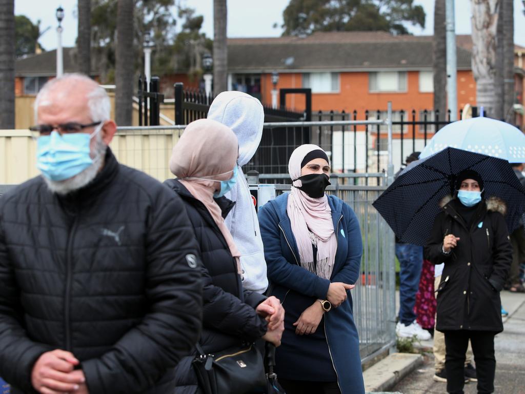 People queue to get vaccinated in Sydney. Australians have been largely unhappy with the slow rollout. Picture: Getty Images