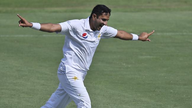 Mohammad Abbas celebrates dismissing Shaun Marsh. Picture: AP