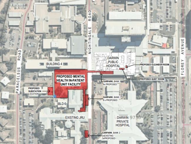 Construction on Royal Darwin Hospital’s new Mental Health Inpatient Unit is expected to be complete by mid-2024. Map: Supplied