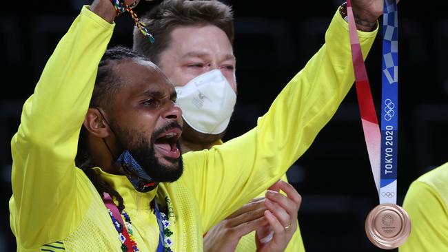 Patty Mills captained the Boomers to the podium for the first time in Olympic history. Picture: Kevin C. Cox/Getty Images