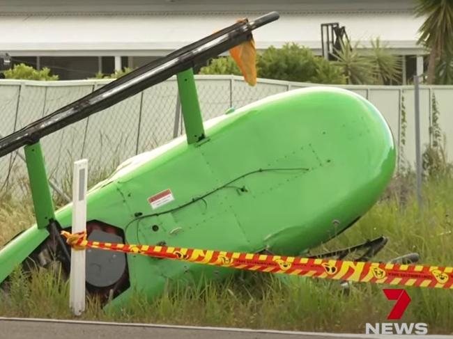 A helicopter crash landed on the Central Coast Highway at Forresters Beach. Picture: 7 NEWS