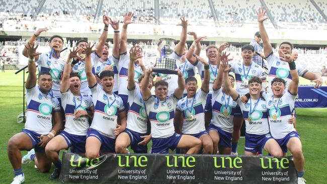 Warriors premiers, Harold Matthews Cup, Western Suburbs Magpies and New Zealand Warriors, NSWRL Junior Reps, grand final, CommBank Stadium, 27 April, 2024. Picture: Warren Gannon Photography