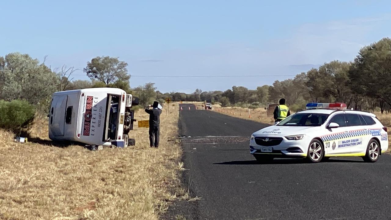 The scene of an Emu Run Experience tour bus crash near Hermannsburg in Central Australia in June 2022. Picture: Daniel Sumpton