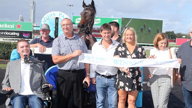 Gold Coast race meeting at Aquis Park.Photo of race number 3, number 8, CHIEF COMMAND. Jockey is Alannah Fancourt. Trainer is David Scanes.Part owner Perry Cross was very happy with the win.Photo by Richard Gosling