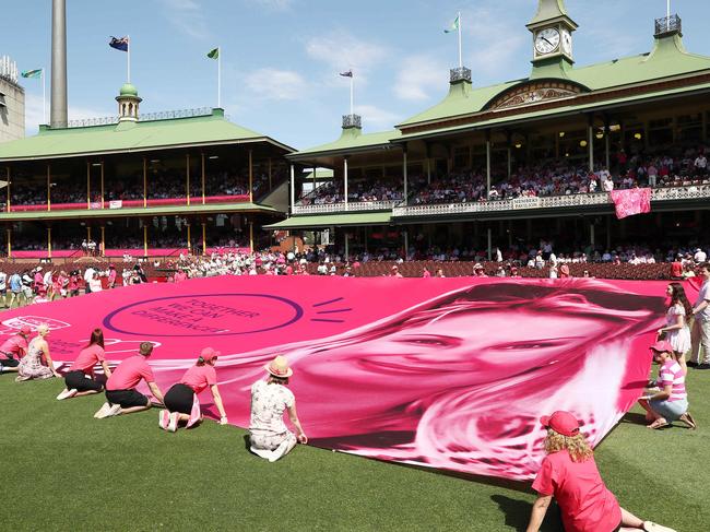 A McGrath Foundation banner is displayed in front of the members pavilion ahead of play on day three of the SCG Test. Picture. Phil Hillyard