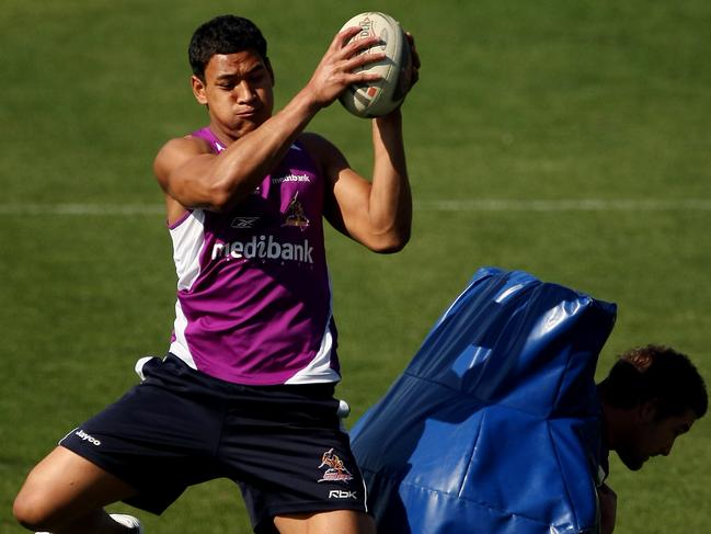 A young Israel Folau training with Melbourne Storm at Princes Park.