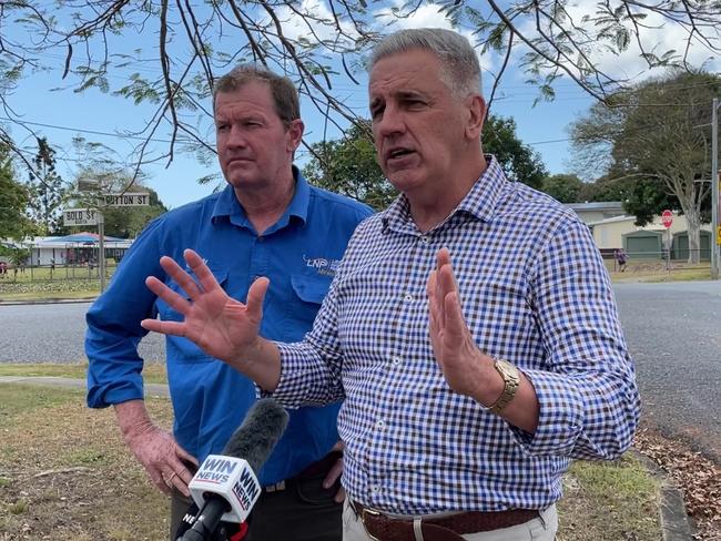 Glen Kelly, LNP candidate for Mirani, (l) and Dale Last (r) LNP Burdekin MP could only say the LNP has ‘no plan’ to change abortion laws when they were asked multiple times for their personal views, and how they would vote. Picture: Paul Brescia