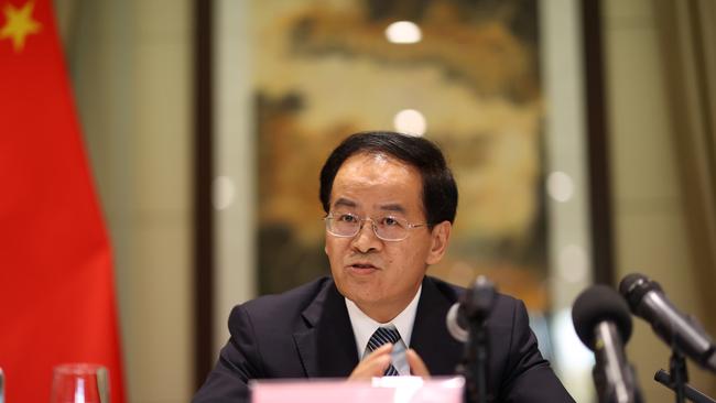 Chinese Ambassador Cheng Jingye during a press conference in Canberra. Picture: NCA NewsWire/Gary Ramage