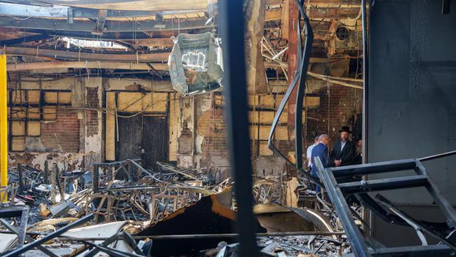 Prime Minister Anthony Albanese visits Adass Israel Synagogue in Ripponlea. It was destroyed when firebombed last week. Picture: Instagram