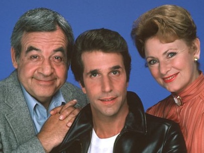 Tom Bosley, Henry Winkler and Marion Ross from the TV show Happy Days.