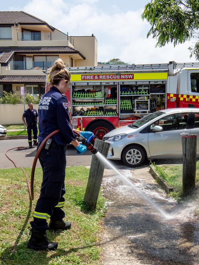 Fire&amp;Rescue NSW hose down a path.