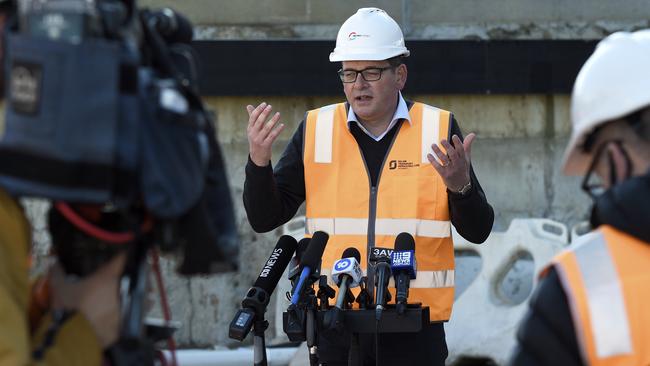 Daniel Andrews on his first day back at work after suffering a serious spinal injury. Picture: NCA NewsWire