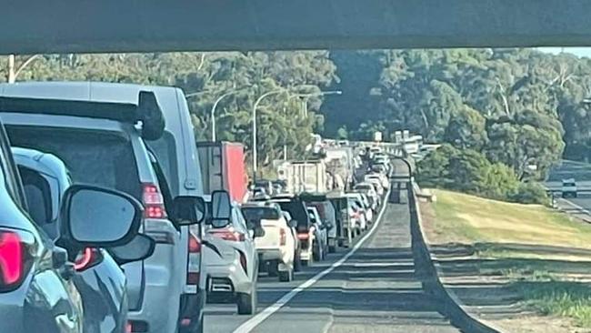 Long traffic delays on SE Freeway after crash near Verdun. Picture: Supplied