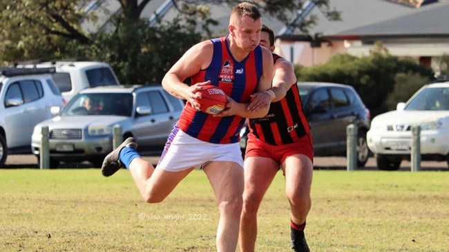 Hope Valley's Daniel Nobes in action against Plympton. Picture: Lisa Wright