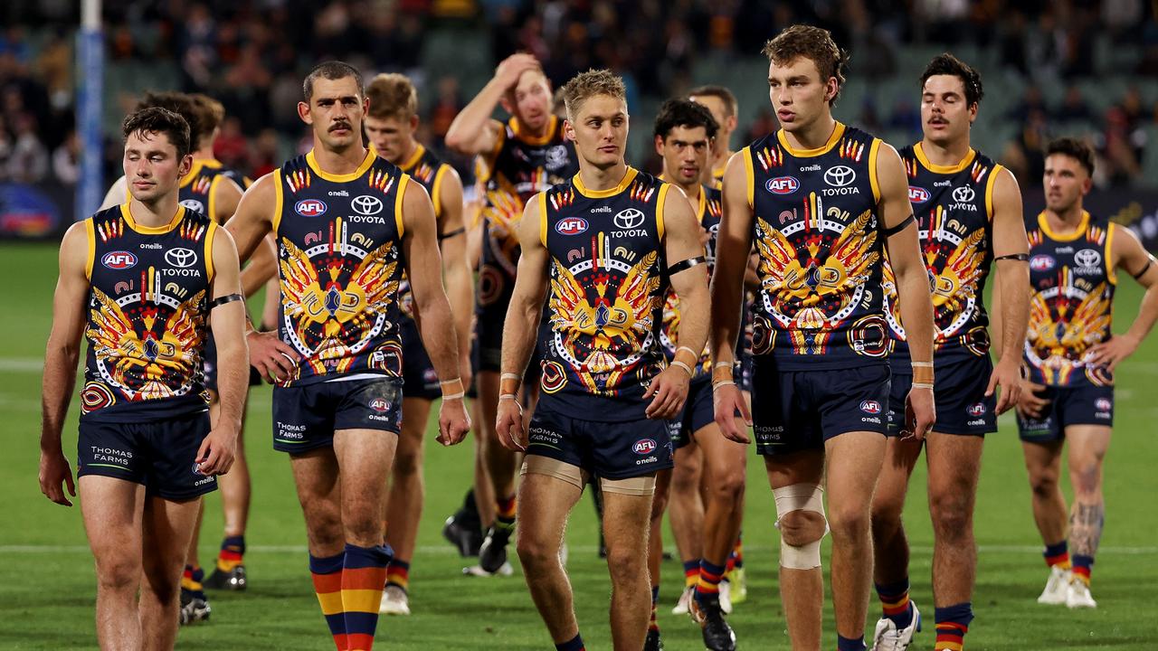 The Crows could slip to 15th on the ladder by the end of the weekend. (Photo by James Elsby/AFL Photos via Getty Images)