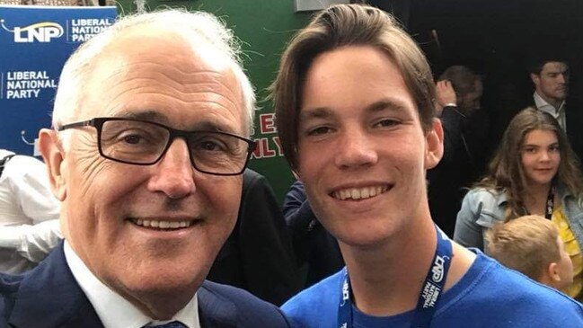 Young LNP volunteer Jake Scott with former Prime Minister Malcolm Turnbull