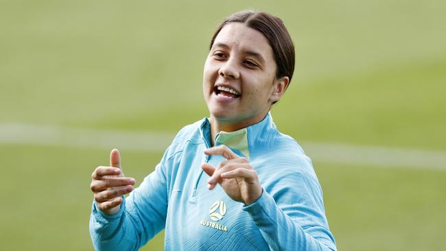 Not enough miles in her legs after her three-week injury: Matildas captain Sam Kerr at Tuesday’s training session at Kogarah Oval in Sydney’s south. Picture: Jonathan Ng