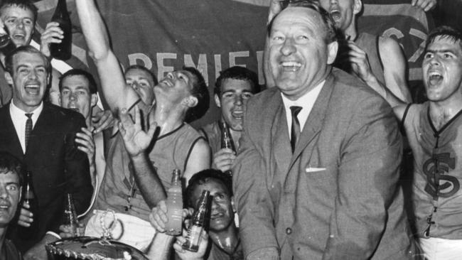 Jack Oatey leading the premiership celebrations in 1967. Picture: Barry O’Brien