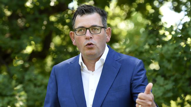 Victorian Premier Daniel Andrews provides the daily Covid update to the media at Parliament House in Melbourne. Picture: NCA NewsWire / Andrew Henshaw