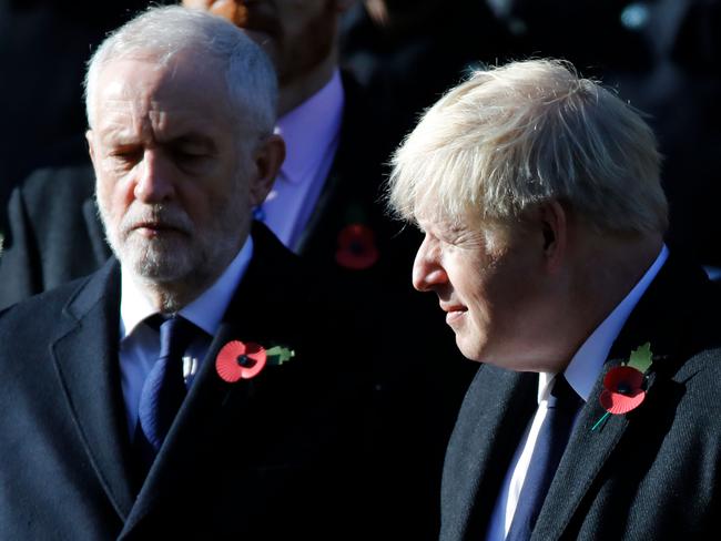 Political rivals Boris Johnson and Jeremy Corbyn took part in the Remembrance Day services over the weekend. Picture: AFP