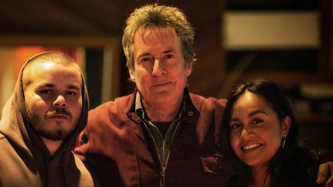 Rapper Tasman Keith, Midnight Oil's Rob Hirst and Jessica Mauboy in the studio. Picture: Supplied/ Robert Hambling