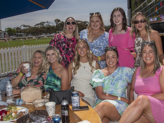 Kylie, Susie, Tanya, Kristy, Maddie, Jodie, Molly, Kim, and Sarah at the 2024 Manangatang Cup. Picture: Noel Fisher