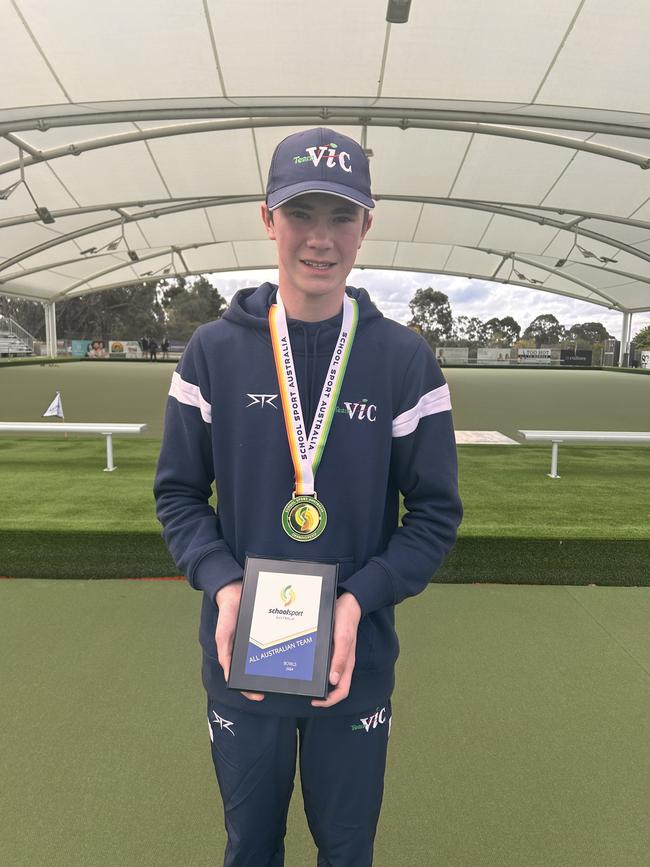 Inverleigh lawn bowler Harry Coleman was part of Victoria’s gold medal success at the SSA 18&amp;U National Bowls Championships in September. Picture: supplied