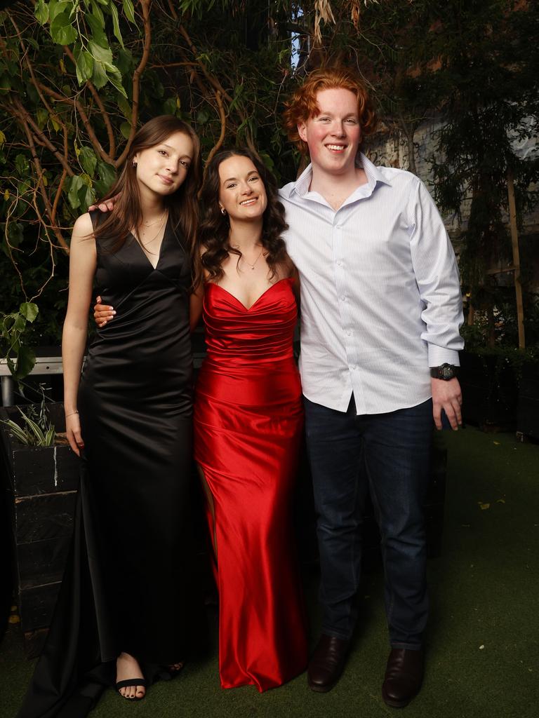 Jewel Hurst, Ruby Chesterman, Alexander Chesterman. Fahan School leavers dinner 2024. Picture: Nikki Davis-Jones