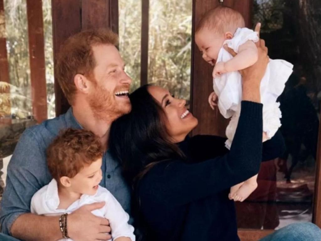 Prince Harry and Meghan Markle with Archie and Lilibet in their 2021 Christmas Card. Picture: Alexi Lubomirski/Handout/The Duke and Duchess of Sussex