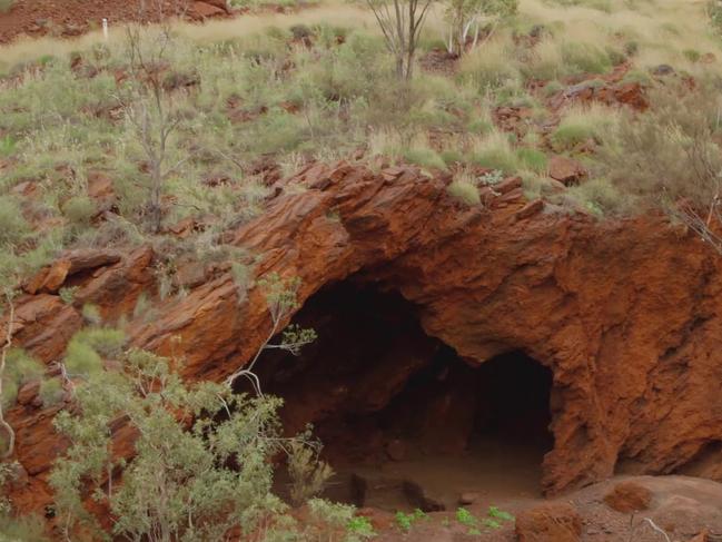 Rock shelters in Juukan Gorge, located in in Western Australia's Pilbara region. The caves in the Juukan Valley were excavated for archeological remains in 2014.