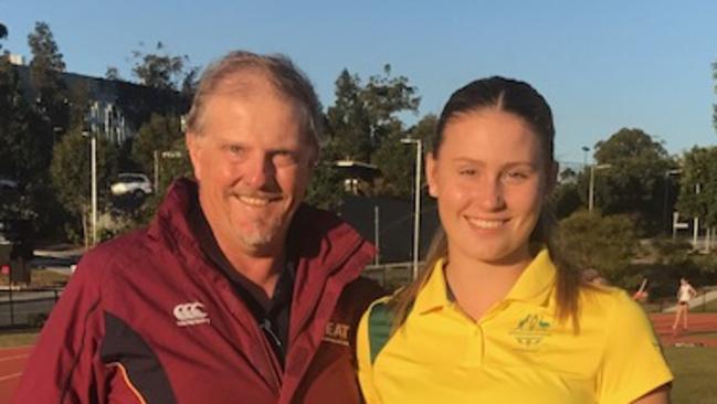 Alexandra Roberts Forestdale javelin thrower with her coach.