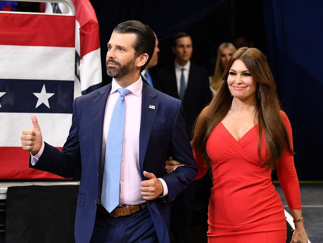 Kimberly Guilfoyle and Donald Trump Jr. arrive at a rally for US President Donald Trump, to officially launch the Trump 2020 campaign last month. Picture: AFP