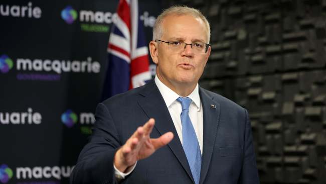 Prime Minister Scott Morrison told students who gathered outside his Kirribilli residence that "learning gets done in schools". Picture: NCA NewsWire / Damian Shaw