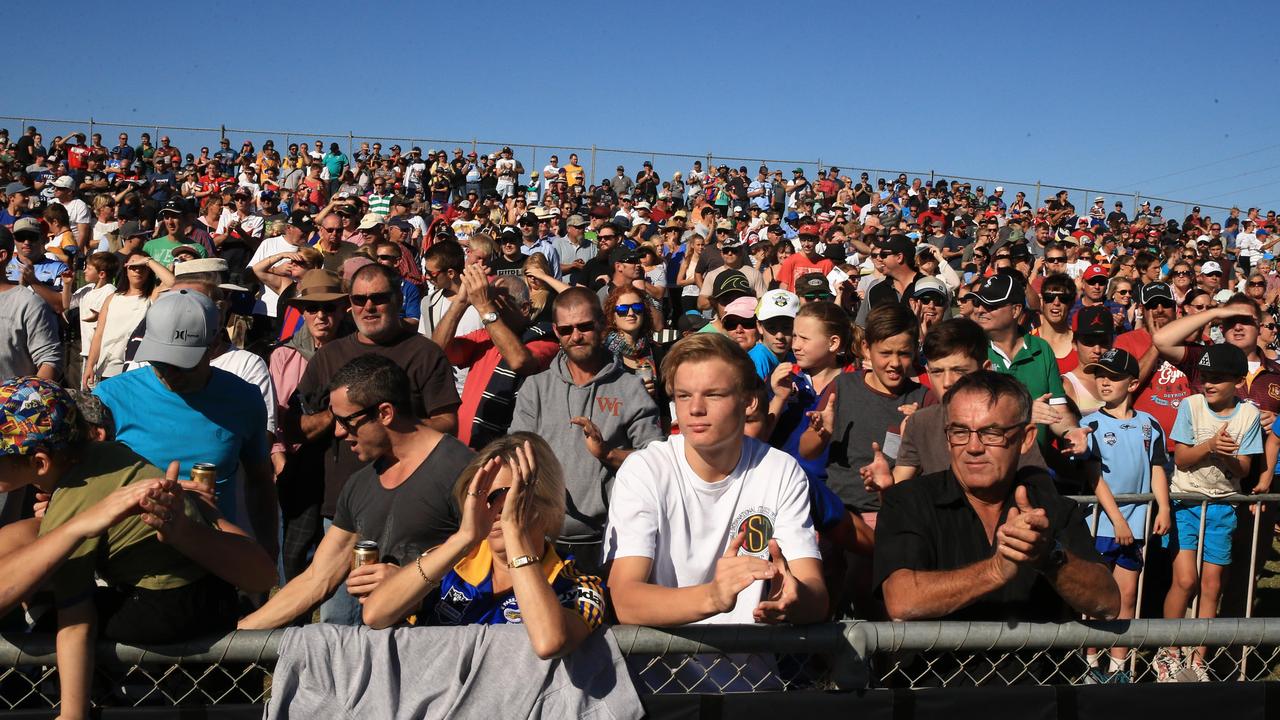 A sellout crowd during the City Origin v Country Origin game at McDonalds Park, Wagga Wagga. Pic: Mark Evans