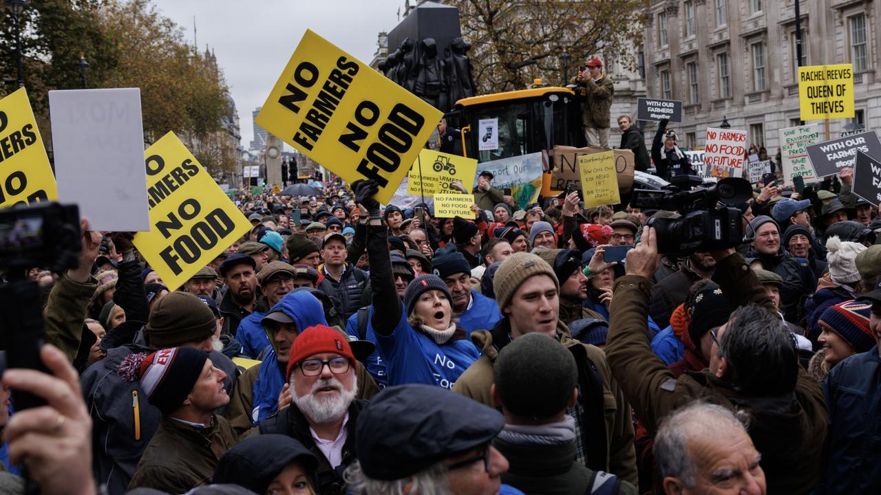 Farmers gather during a demonstration on Whitehall. Picture: Dan Kitwood/Getty Images